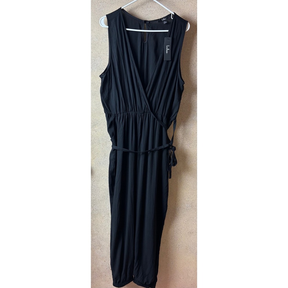 Lulus NWT Take On The Day Black Surplice Sleeveless Jogger Jumpsuit XL Pockets
